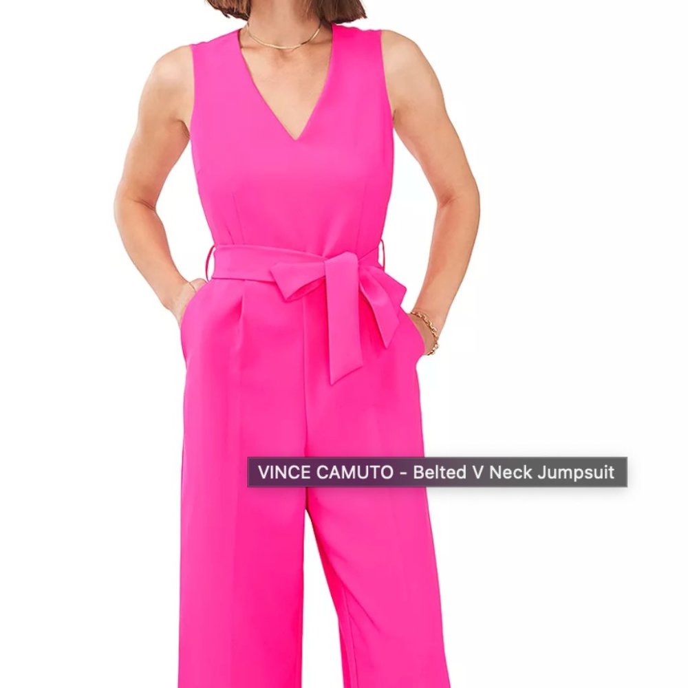 VINCE CAMUTO Belted V Neck Jumpsuit
